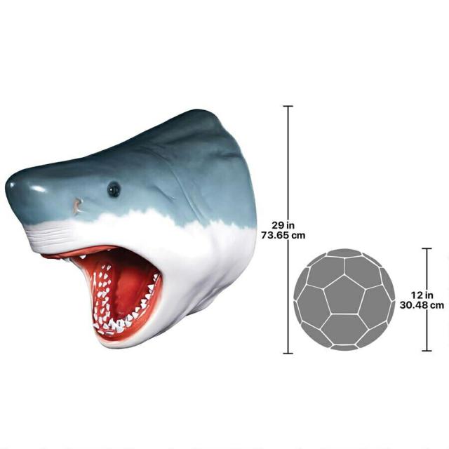 ホオジロザメのウォールマウントトロフィー彫刻 彫像 壁装飾 水族館 熱帯魚カフェ コレクション プレゼント 贈り物(輸入品）_4