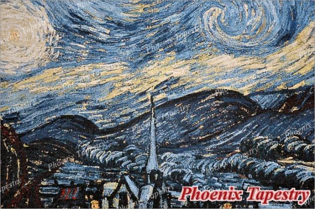 「星月夜」ヴィンセント・ヴァン・ゴッホ作 ジャカード織 壁掛けアートタペストリー 絵画レプリカ ホームインテリア壁装飾 贈り物（輸入品_3