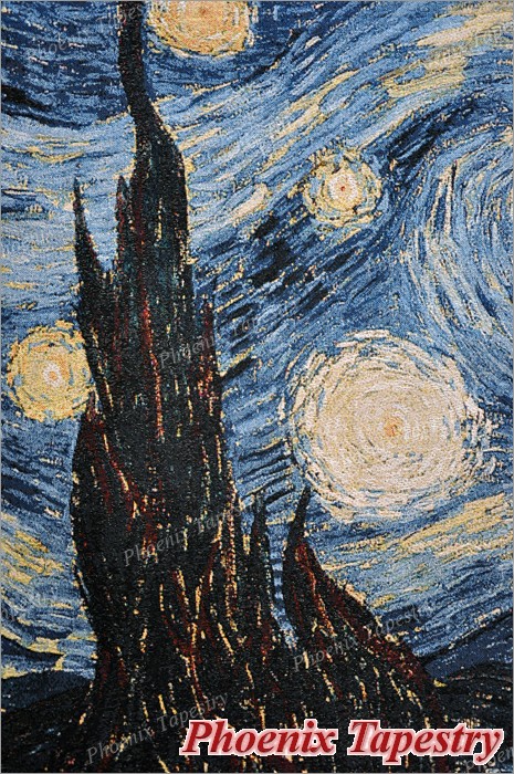 「星月夜」ヴィンセント・ヴァン・ゴッホ作 ジャカード織 壁掛けアートタペストリー 絵画レプリカ ホームインテリア壁装飾 贈り物（輸入品_4