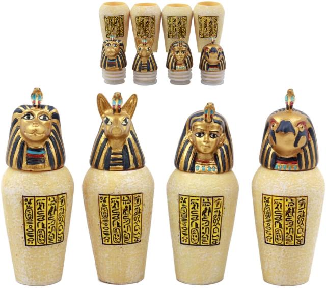 古代エジプトのカノプス壺4個セット ジャッカル・ファルコム・ヒューマン・ライオン彫像 高さ 約8.3ｃｍ彫刻/ナイル川(輸入品_1