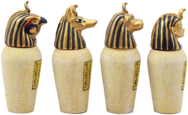 古代エジプトのカノプス壺4個セット ジャッカル・ファルコム・ヒューマン・ライオン彫像 高さ 約8.3ｃｍ彫刻/ナイル川(輸入品_2