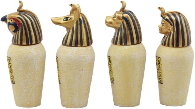 古代エジプトのカノプス壺4個セット ジャッカル・ファルコム・ヒューマン・ライオン彫像 高さ 約8.3ｃｍ彫刻/ナイル川(輸入品_3