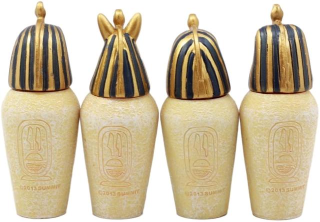 古代エジプトのカノプス壺4個セット ジャッカル・ファルコム・ヒューマン・ライオン彫像 高さ 約8.3ｃｍ彫刻/ナイル川(輸入品_4