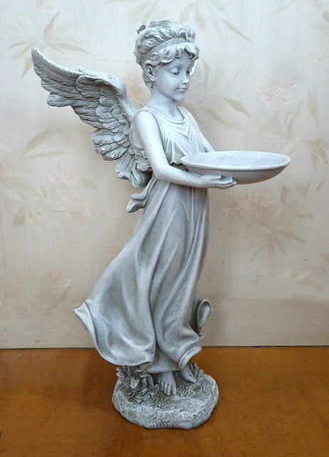 西洋彫刻 小鳥に餌を与える天使エンジェルガーデン彫像/守護天使