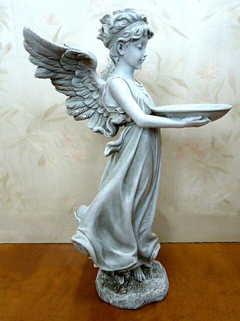 西洋彫刻 小鳥に餌を与える天使エンジェルガーデン彫像/守護天使