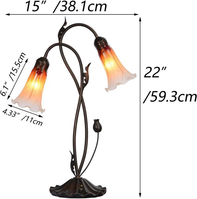 オレンジ色の2ライト、ユリ（百合）の花 ティファニースタイル