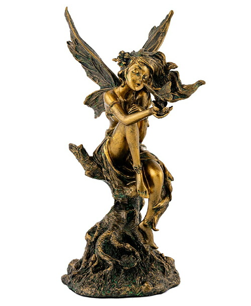 フォレストフェアリー 森の妖精 彫像 アンティークブロンズ風 彫像 高さ約20ｃｍ/ Forest Fairy & Butterfly Statue (輸入品_1