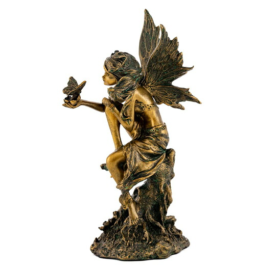フォレストフェアリー 森の妖精 彫像 アンティークブロンズ風 彫像 高さ約20ｃｍ/ Forest Fairy & Butterfly Statue (輸入品_2