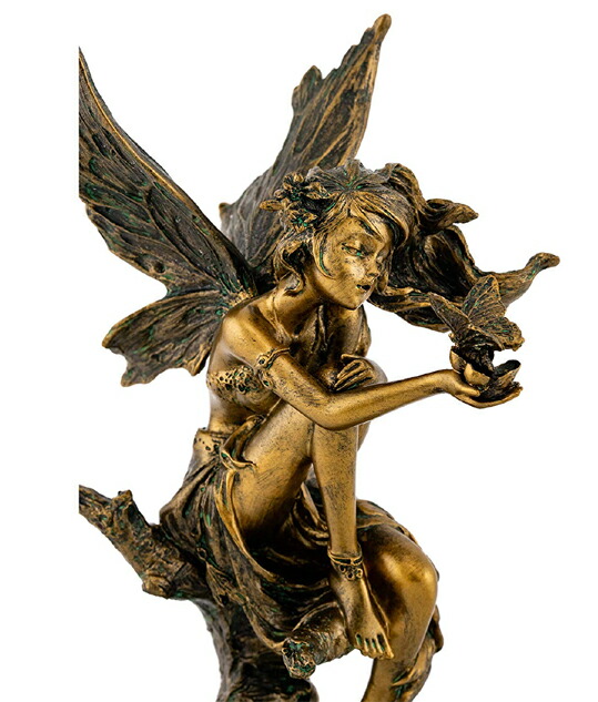 フォレストフェアリー 森の妖精 彫像 アンティークブロンズ風 彫像 高さ約20ｃｍ/ Forest Fairy & Butterfly Statue (輸入品_3