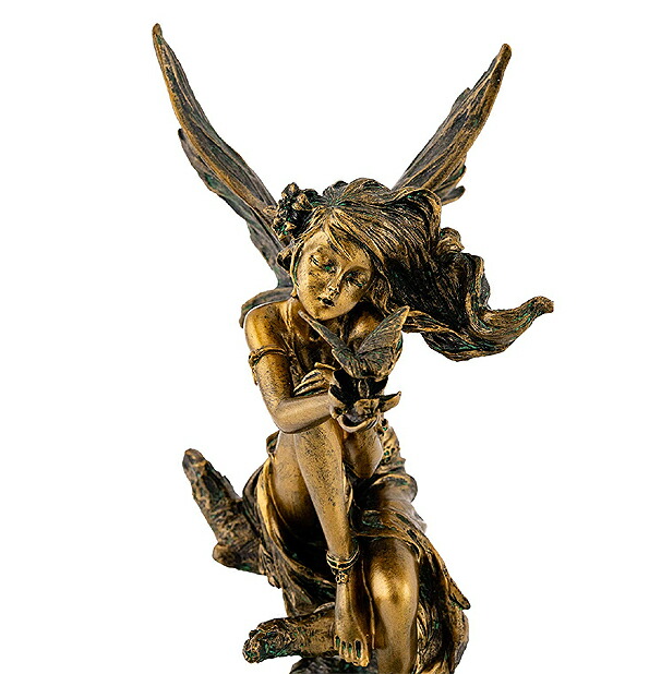 フォレストフェアリー 森の妖精 彫像 アンティークブロンズ風 彫像 高さ約20ｃｍ/ Forest Fairy & Butterfly Statue (輸入品_4