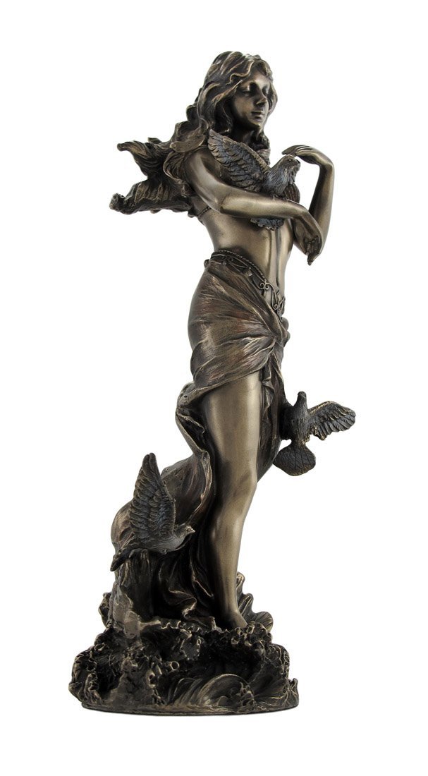 ヴェロネーゼ製 ホタテ貝殻の上で、鳩を持った、アフロディーテ（ヴィーナス）彫像 彫刻/ Bronzed Aphrodite with Doves on Scallop Shell（輸入品）_1