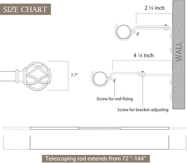 タペストリー用 伸縮式ロッドセット シングル・ドレープ（幅182ｃｍ〜365ｃｍ）アンティークブロンズ色（輸入品_4