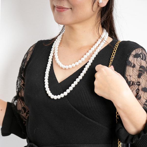 貝パールネックレス2連 真珠 結婚式 ロング フォーマル プレゼント パールネックレスロング 結婚 母の日 ハレの日 パーティ 10mm120cm ケース付 単品_14