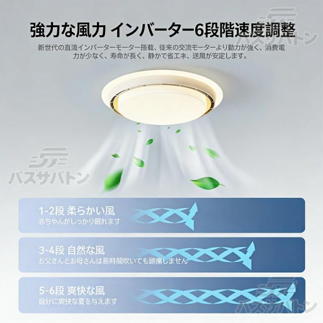 シーリングファンライト リモコン付き 照明 空気循環 扇風機 静音 6畳12畳 LEDライト 6段風量 風向調節 羽なし 天井照明 無段階調光 薄型 サーキュレーター リビング キッチン 玄関 木目調 ダイニング おしゃれ 暑さ対策_1