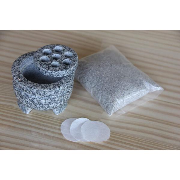 お墓用 玉香炉 お線香立て ききょう 高級御影石製 香炉用の砂付き B08HHY5117_2