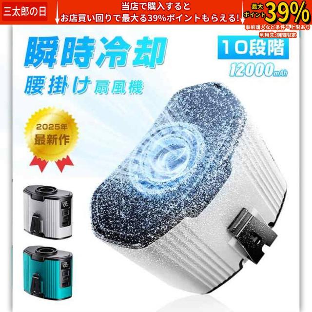 腰掛け扇風機 多機能扇風機 ベルトファン 12000mAh大容量 2025年新モデル モバイルバッテリー機能 扇風機 首掛け 腰ベルト 卓上 iPhone16/15充電 10段階風量 強力 ストラップ付 LED表示 熱中症対策 Type-C充電 アウトドア 屋外作業 日本語説明書