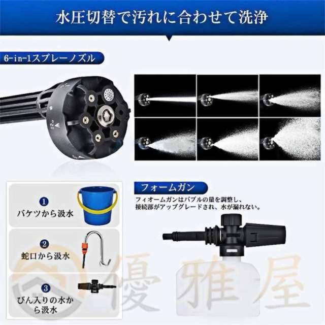 高圧洗浄機 コードレス バッテリー対応 充電式 水道直吸 7.0MPa 収納ケース付き ポータブル 洗車 ガン 自吸式 強力噴射 軽量 洗車機 電動工具 車掃除