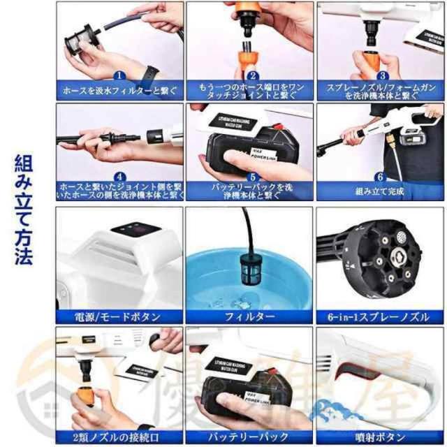 高圧洗浄機 コードレス バッテリー対応 充電式 水道直吸 7.0MPa 収納ケース付き ポータブル 洗車 ガン 自吸式 強力噴射 軽量 洗車機 電動工具 車掃除