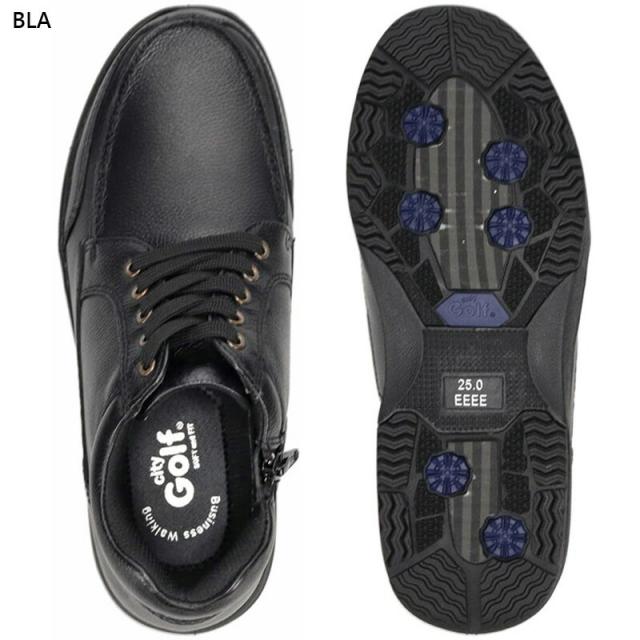 在庫1点限り 26.0cm 4E 幅広 ワイド ゴルフ メンズ シティゴルフ アンクル ブーツ スリッポン スリップオン 防滑 本革 牛革 革靴 紳士靴 レースアップ ブラック 黒 送料無料 GOLF SPGF934