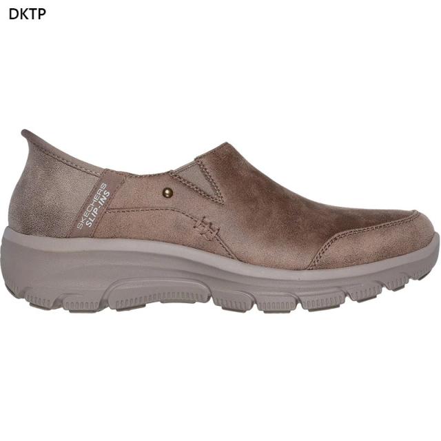 在庫1点限り 22.5cm スケッチャーズ レディース スリップインズ リラックスドフィット イージー ゴーイング ドライブ オン スリッポン ハンズフリー カーキ 送料無料 SKECHERS 158630