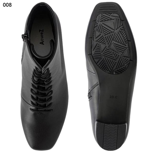 在庫1点限り 24.5cm 3E相当 幅広 ワイド アキュアーズ レディース ブーツ ショート おしゃれ レースアップ スタイリッシュ 生活防水 消臭 晴雨兼用 ブラック 黒 送料無料 AcureZ AO10251