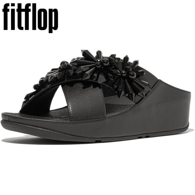 フィットフロップ レディース RUMBA スターバーストビーズ クロス スライド サンダル 靴 シューズ大人カジュアル ビジュー ラグジュアリー ブラック 黒 送料無料 fitflop ID8-001