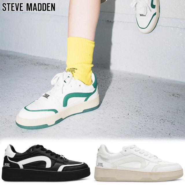 ヒール3.5cm スティーブマデン レディース バイカラーデザインスニーカー スニーカー 靴 シューズ クラシカル ローカット ホワイト 白 ブラック 黒 グリーン 緑 送料無料 STEVE MADDEN BAL HARBOUR-UA