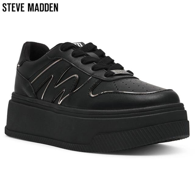 ヒール5cm スティーブマデン レディース メタルライン厚底スニーカー 靴 シューズ カジュアル おしゃれ クッション性 ストリート スタイルアップ ブラック 黒 送料無料 STEVE MADDEN DYNAMO-VA