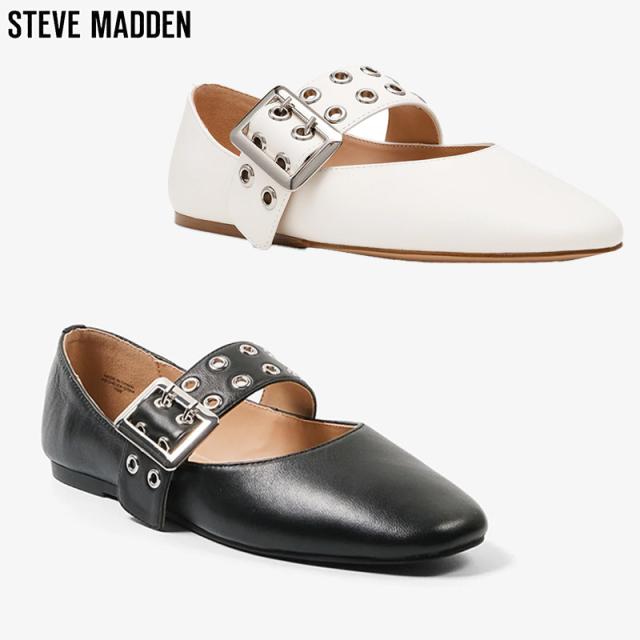 スティーブマデン レディース メタルバックルフラットシューズ パンプス 靴 シューズ オフィス 仕事 ホワイト 白 ブラック 黒 送料無料 STEVE MADDEN ATLANTICA-VA