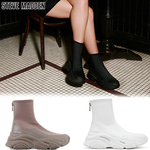 ヒール5cm スティーブマデン レディース バックジップスニーカーブーツ 靴 シューズ アウトドア おしゃれ 厚底 ジッパー付き ボリュームソール ホワイト 白 ブラック 黒 グレー 灰色 送料無料 STEVE MADDEN VROOMS-UA