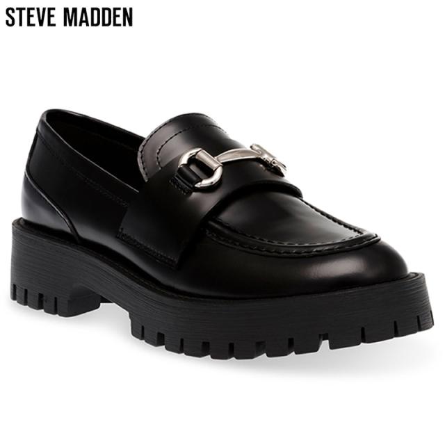 ヒール4.5cm スティーブマデン レディース 厚底チェーンローファー 靴 シューズ スクール 通学 本革 スタイルアップ ボリュームソール 機能性 ブラック 黒 送料無料 STEVE MADDEN LANDO-CN-XS