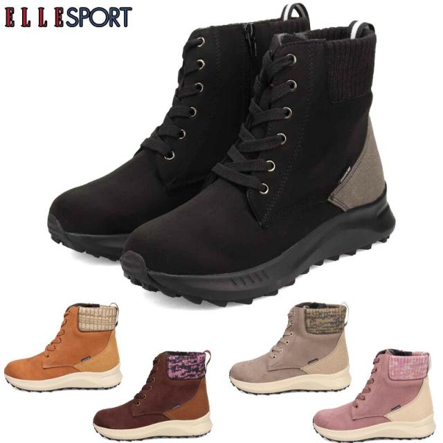 エルスポーツ レディース レースアップブーツ ブーツ 靴 シューズ ショート おしゃれ 防滑 秋 冬 カジュアル 編み上げ ブラック 黒 グレー ブラウン ピンク 茶色 灰色 送料無料 ELLE SPORT ESP12585