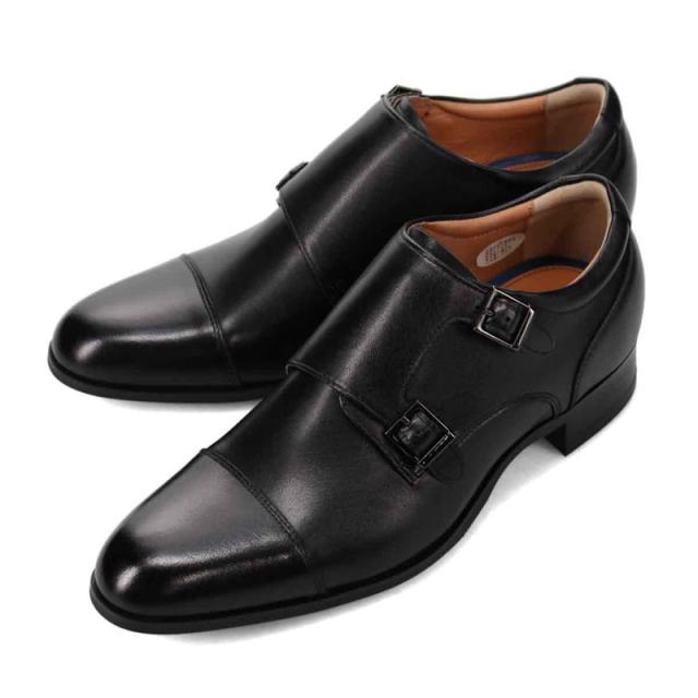 3E 幅広 ワイド ビー クラシック メンズ ビークラシック BEE CLASSIC ダブルモンク・スタイルアップシューズ ビジネス 靴 シューズ ヒールアップ 5cm ブラック 黒 送料無料 BEE CLASSIC CB8503