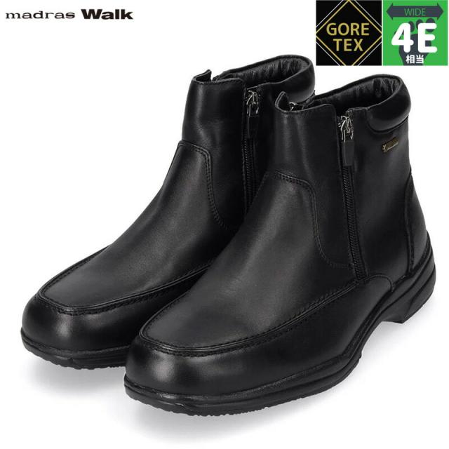 4E 幅広 ワイド マドラスウォーク メンズ ショート ブーツ 靴 シューズ ゴアテックス 防水 透湿 防滑 クッション性 牛革 革靴 濡れない 蒸れない ブラック 黒 送料無料 madras Walk SPMW5479
