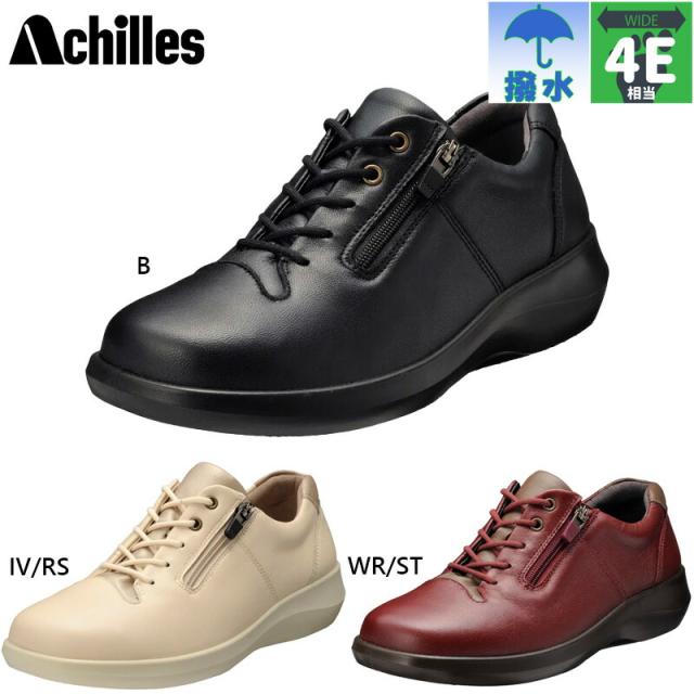 4E 幅広 ワイド アキレス ソルボ レディース C 556 靴 シューズ カジュアル おしゃれ 本革 羊革 外羽根 撥水 サイドファスナー付き ブラック 黒 送料無料 ACHILLES SORBO ASC5560