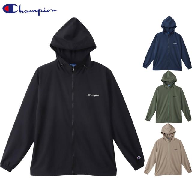 チャンピオン メンズ ジップフーデッドジャケット アパレル トレーニング アウター 長袖 UVカット ストレッチ 運動 スポーツ ブラック 黒 グレー ネイビー カーキ 灰色 送料無料 Champion C3-CSC10