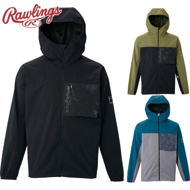 ローリングス メンズ BLACKLABEL ストレッチウーブン フードジャケット 野球 ウェア 競技 トップス 長袖 軽量 運動 スポーツ ブラック 黒 ブルー 青 グリーン 緑 送料無料 RAWLINGS AOS15S05
