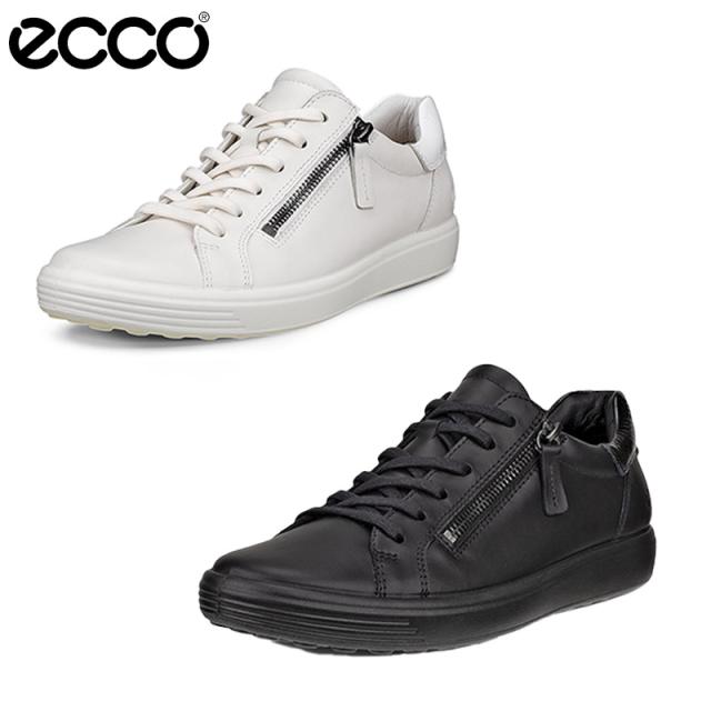 エコー レディース ECCO soft 7 side zip women スニーカー 靴 シューズ レザー サイドジッパー ロングレース エクストラワイドサイズ ホワイト 白 ブラック 黒 送料無料 ECCO 490553