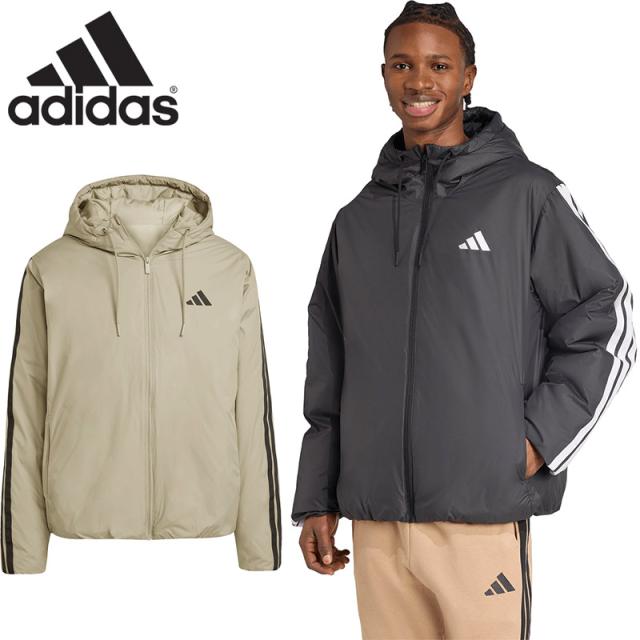 アディダス メンズ M ESS 3S フード パデッドジャケット アパレル 中綿ジャケット 長袖 保温 暖かい 冬 クライマウォーム 撥水性 ブラック 黒 シルバー 送料無料 adidas KLK10