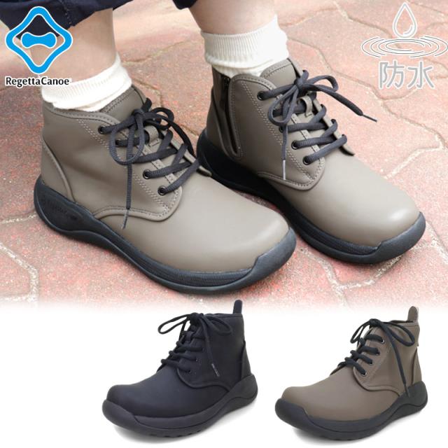 リゲッタカヌー レディース スニーカー 靴 シューズ 防水 晴雨兼用 レースアップシューズ サイドジップ キャンプ フェス アウトドア ハイカット ブラック 黒 カーキ 送料無料 Regetta Canoe CCME008
