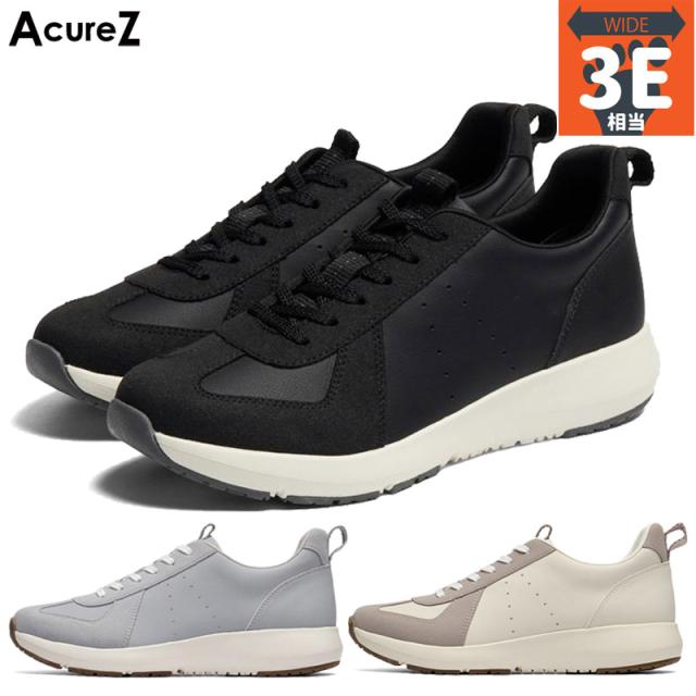 3E相当 幅広 ワイド アキュアーズ レディース スニーカー 靴 シューズ 外反母趾 カジュアル シンプル 消臭 クッション性 ブラック 黒 ブルー 青 送料無料 AcureZ AO10268