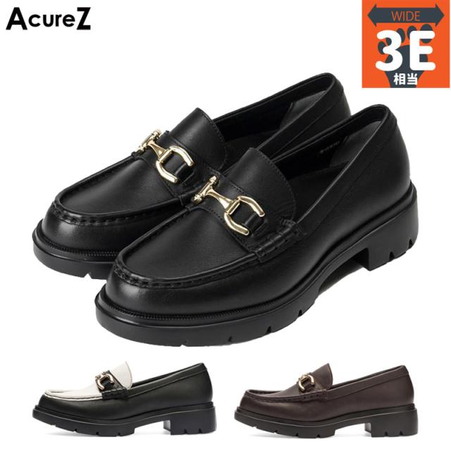 3E相当 幅広 ワイド アキュアーズ レディース GORE-TEX 全天候型カジュアルビットローファー ローファー 靴 シューズ 耐久性 本革 消臭 ブラック 黒 送料無料 AcureZ AO10252