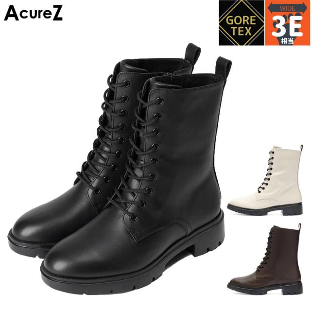 3E相当 幅広 ワイド アキュアーズ レディース GORE-TEX |全天候型カジュアルレースアップブーツ ブーツ 靴 シューズ ショート おしゃれ 消臭 生活防水 ホワイト 白 ブラック 黒 送料無料 AcureZ AO10255