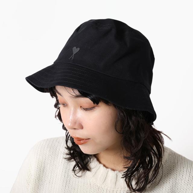 アミパリス AMI PARIS UHA666.AW0041 Ami De Coeur コットン バケットハット ロゴ入り ユニセックス 帽子 ブラック カーボン グレー トープベージュ [並行輸入/海外正規品/返品可]★クーポン5%OFF_1