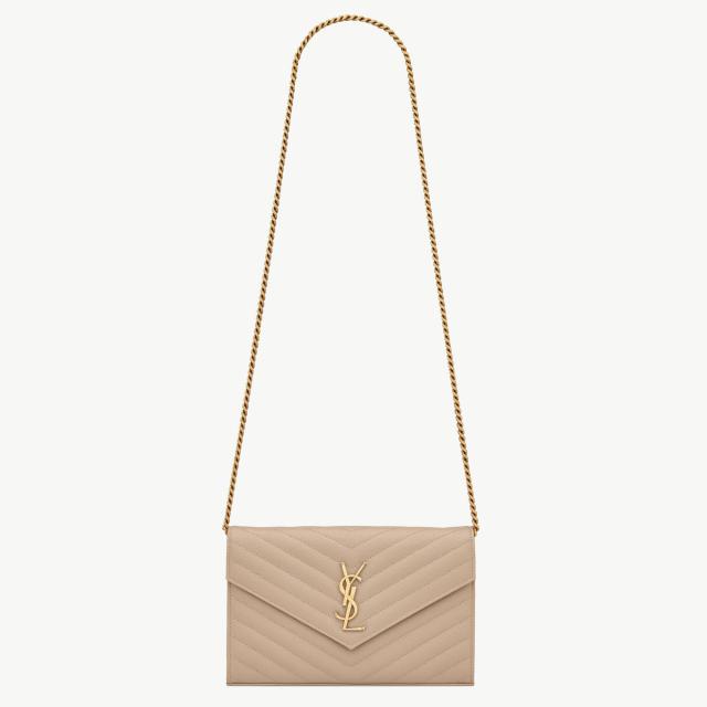 サンローラン・パリ／SAINT LAURENT PARIS カサンドラ クラシック チェーンウォレット グレイン ド プードルレザー・YSLモノグラム・チェーンバッグ・斜め掛けショルダーバッグ・クラッチバッグ(ブラック) 377828 BOW01 2721／DARK BEIGE[返品OK]
