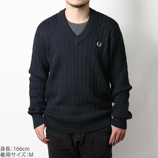 フレッドペリー／FRED PERRY CABLE KNIT VｰNECK JUMPER・ケーブルニット Vネックジャンパー コットン・長袖ニット・セーター(ネイビー) K2321 608／NAVY[返品OK]★クーポン5%OFF_1