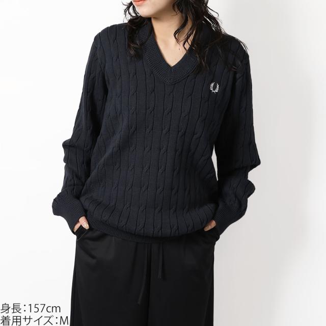 フレッドペリー／FRED PERRY CABLE KNIT VｰNECK JUMPER・ケーブルニット Vネックジャンパー コットン・長袖ニット・セーター(ネイビー) K2321 608／NAVY[返品OK]★クーポン5%OFF_5