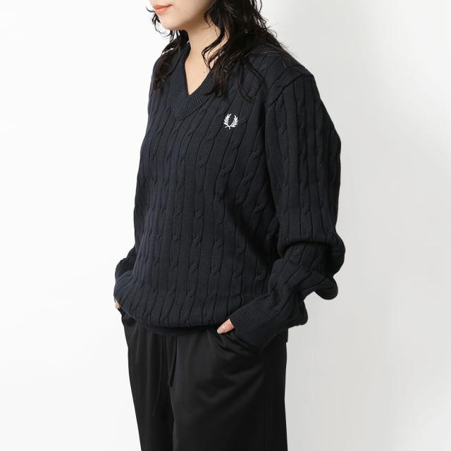 フレッドペリー／FRED PERRY CABLE KNIT VｰNECK JUMPER・ケーブルニット Vネックジャンパー コットン・長袖ニット・セーター(ネイビー) K2321 608／NAVY[返品OK]★クーポン5%OFF_6