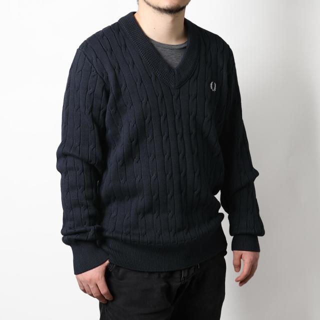 フレッドペリー／FRED PERRY CABLE KNIT VｰNECK JUMPER・ケーブルニット Vネックジャンパー コットン・長袖ニット・セーター(ネイビー) K2321 608／NAVY[返品OK]★クーポン5%OFF_4
