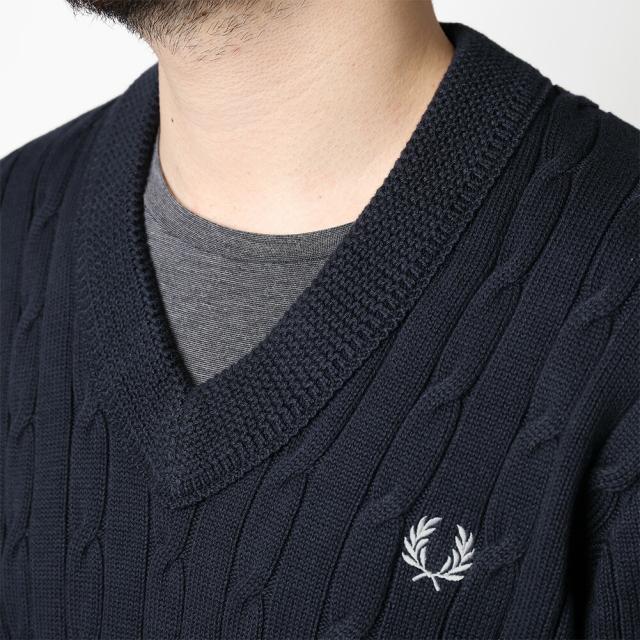 フレッドペリー／FRED PERRY CABLE KNIT VｰNECK JUMPER・ケーブルニット Vネックジャンパー コットン・長袖ニット・セーター(ネイビー) K2321 608／NAVY[返品OK]★クーポン5%OFF_10